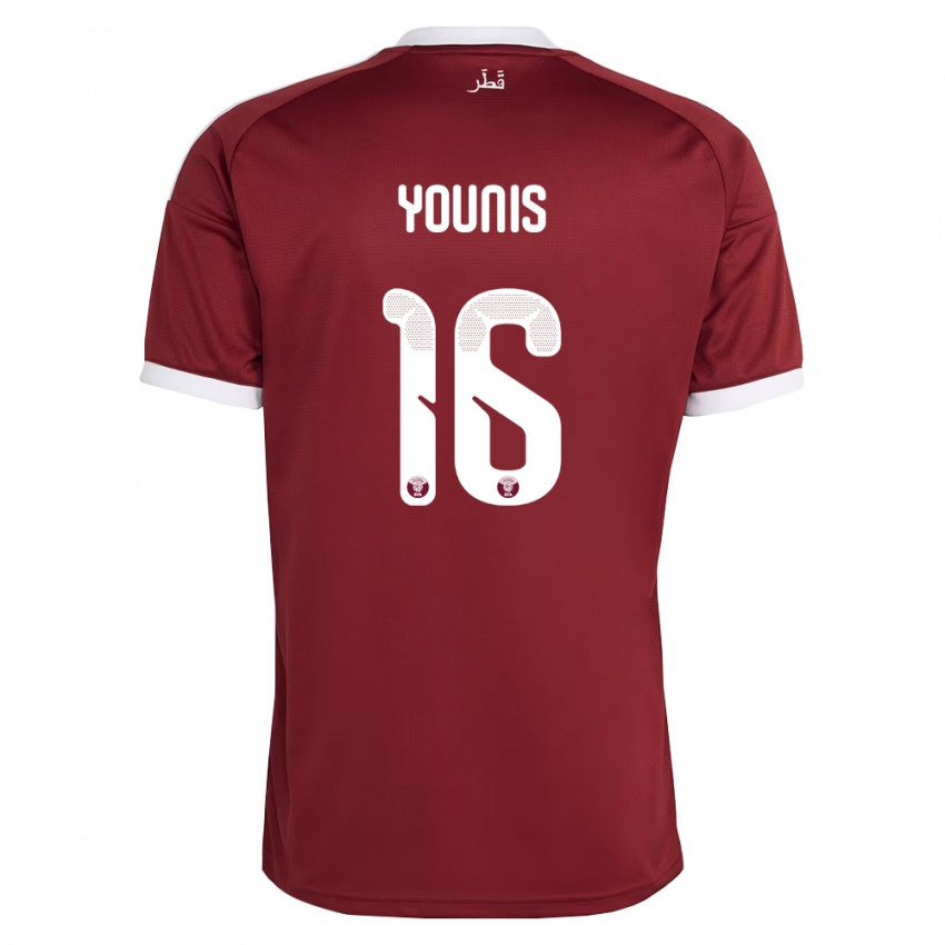 גברים קטאר Abdulaziz Younis #16 אדום בורדו לבן ג'רזי ביתית 26-28 חולצה קצרה
