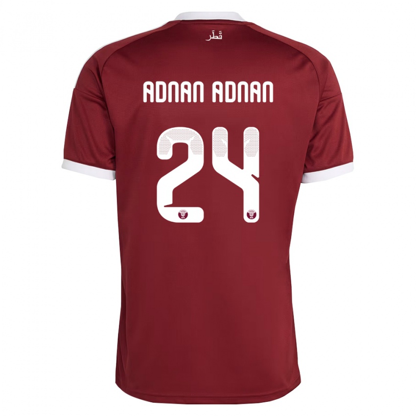 גברים קטאר Adham Adnan Adnan #24 אדום בורדו לבן ג'רזי ביתית 26-28 חולצה קצרה