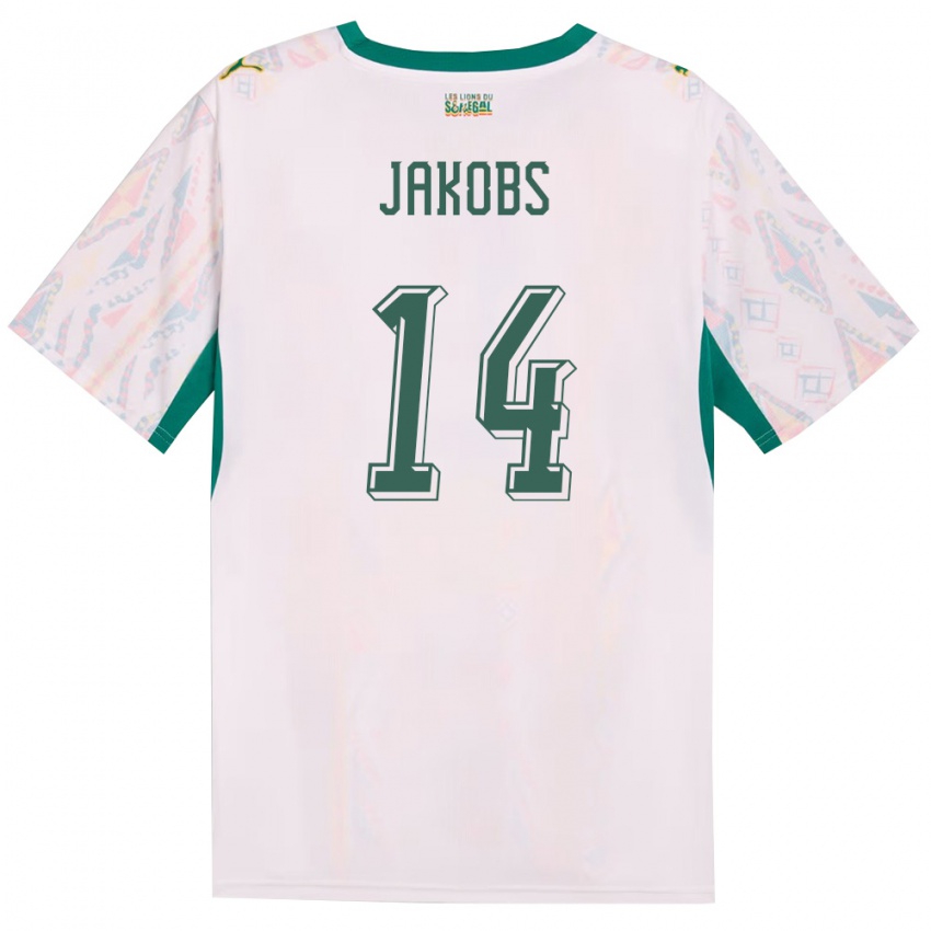 גברים סנגל אסמאעיל יאקובס #14 לבן ירוק צהוב ג'רזי ביתית 26-28 חולצה קצרה