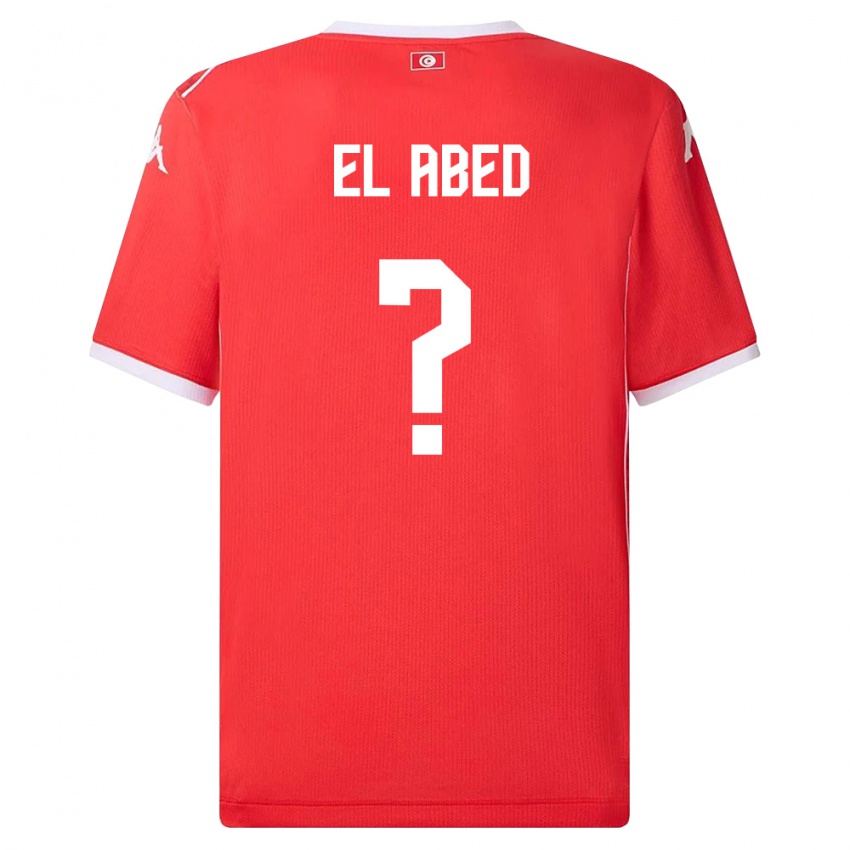 גברים תוניסיה Iyed El Abed #0 אדום לבן ג'רזי ביתית 26-28 חולצה קצרה