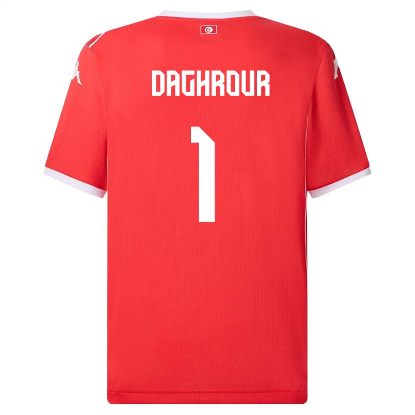 גברים תוניסיה Mohamed Daghrour #1 אדום לבן ג'רזי ביתית 26-28 חולצה קצרה