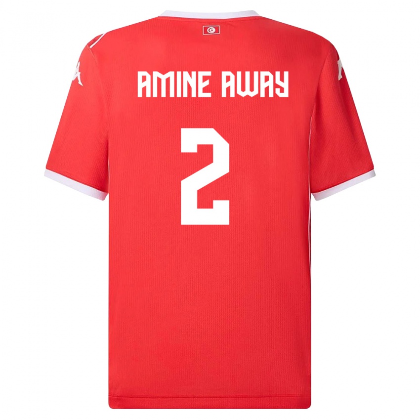 גברים תוניסיה Mohamed Amine Away #2 אדום לבן ג'רזי ביתית 26-28 חולצה קצרה