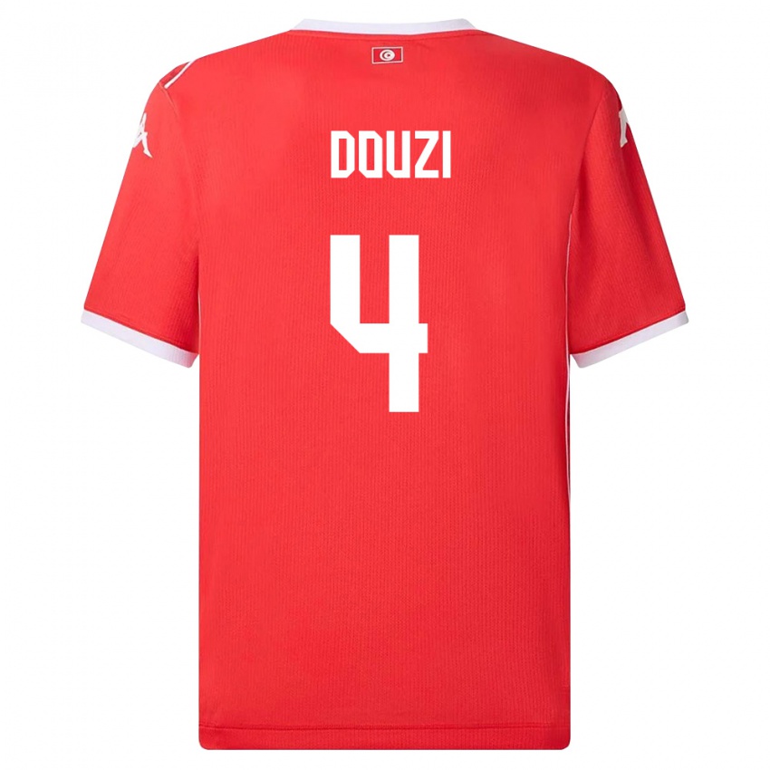 גברים תוניסיה Youssef Douzi #4 אדום לבן ג'רזי ביתית 26-28 חולצה קצרה