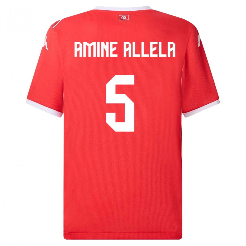 גברים תוניסיה Mohamed Amine Allela #5 אדום לבן ג'רזי ביתית 26-28 חולצה קצרה