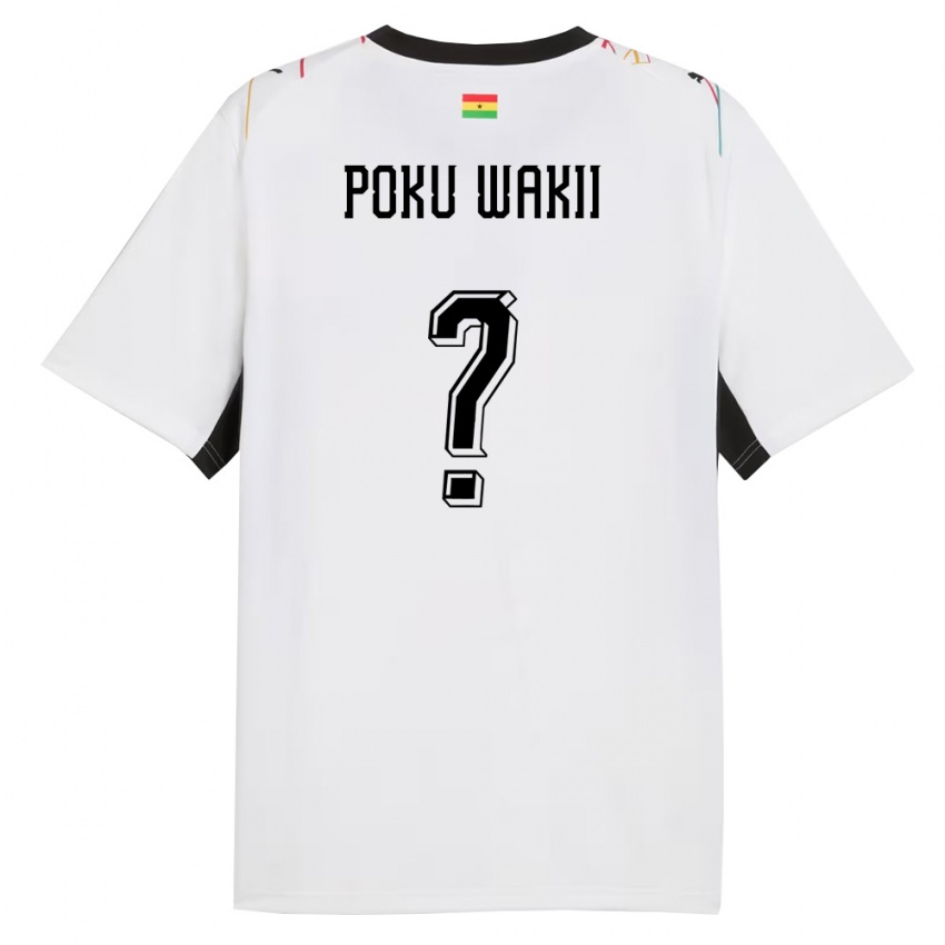 גברים גאנה Godfred Poku Wakii #0 לבן שחור צהוב ג'רזי ביתית 26-28 חולצה קצרה