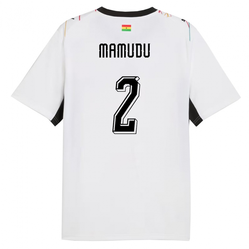גברים גאנה Kamaradini Mamudu #2 לבן שחור צהוב ג'רזי ביתית 26-28 חולצה קצרה