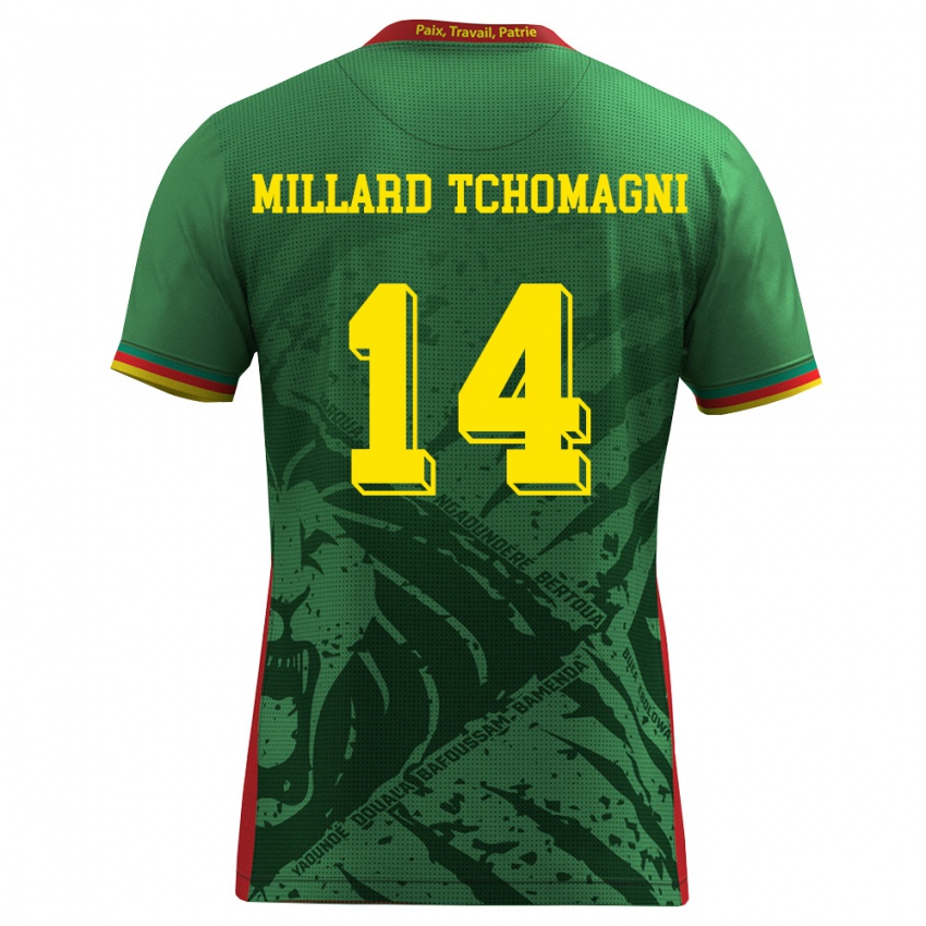 גברים קמרון Samuel Millard Tchomagni #14 ירוק צהוב אדום ג'רזי ביתית 26-28 חולצה קצרה