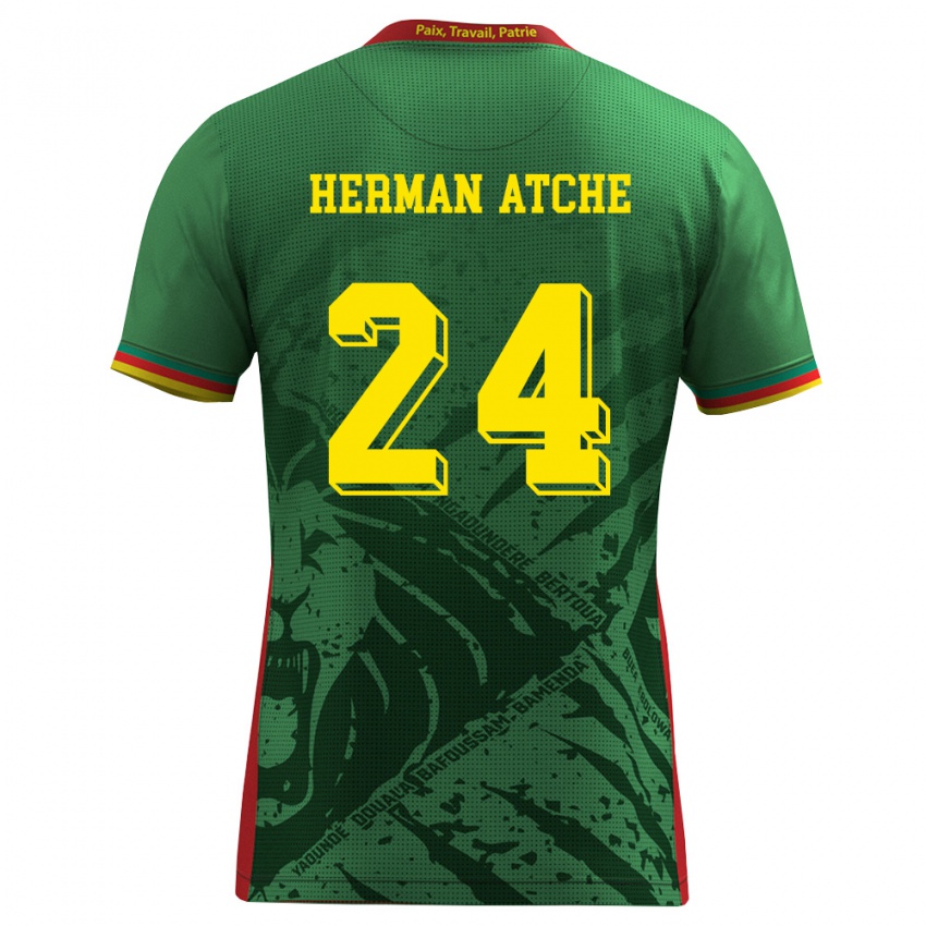 גברים קמרון Miguel Herman Atche #24 ירוק צהוב אדום ג'רזי ביתית 26-28 חולצה קצרה