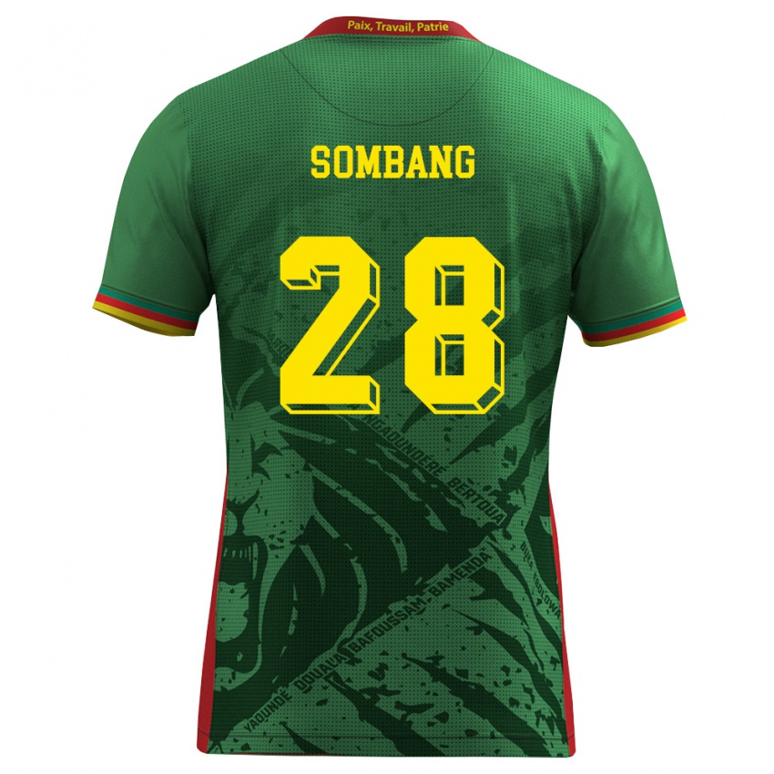 גברים קמרון Edouard Sombang #28 ירוק צהוב אדום ג'רזי ביתית 26-28 חולצה קצרה