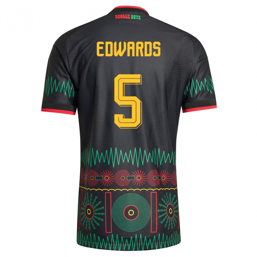 גברים ג'מייקה Jaeshawn Edwards #5 שחור אדום צהוב הרחק ג'רזי 26-28 חולצה קצרה