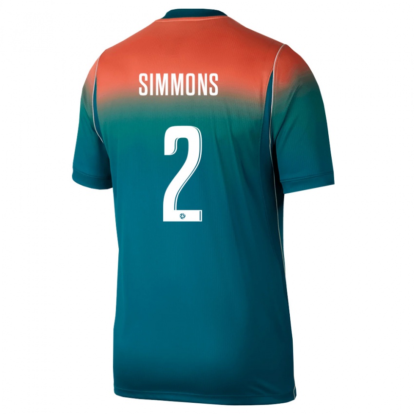 גברים אוֹסטְרַלִיָה איידן סימונס #2 ירוק ורוד הרחק ג'רזי 26-28 חולצה קצרה