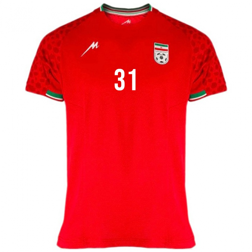 גברים איראן Amirhossein Mahmoudi #31 אדום לבן הרחק ג'רזי 26-28 חולצה קצרה