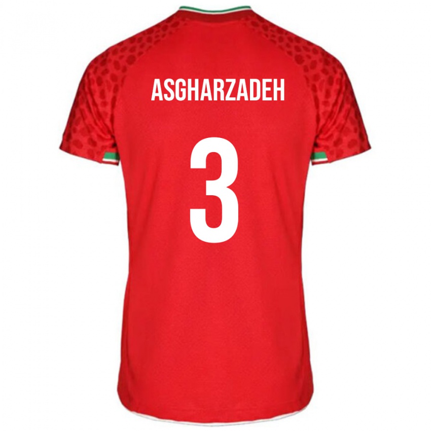 גברים איראן Ali Asgharzadeh #3 אדום לבן הרחק ג'רזי 26-28 חולצה קצרה