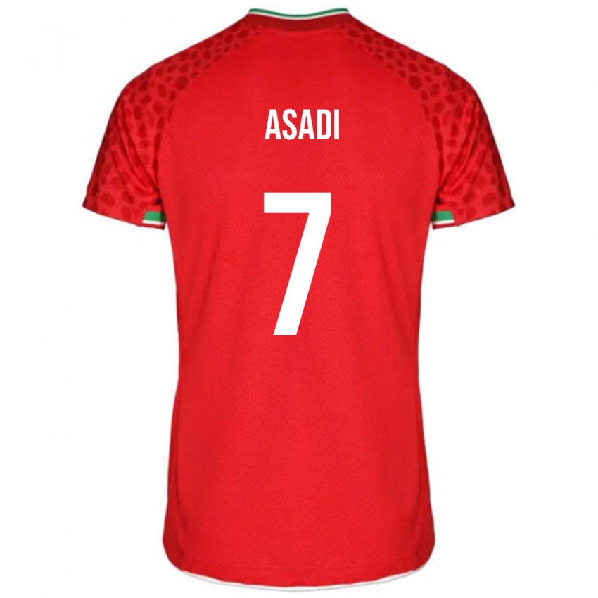 גברים איראן Jafar Asadi #7 אדום לבן הרחק ג'רזי 26-28 חולצה קצרה