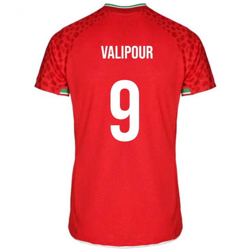 גברים איראן Amirreza Valipour #9 אדום לבן הרחק ג'רזי 26-28 חולצה קצרה