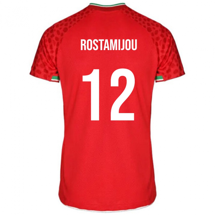 גברים איראן אלירזה רוסטמיג'ו #12 אדום לבן הרחק ג'רזי 26-28 חולצה קצרה