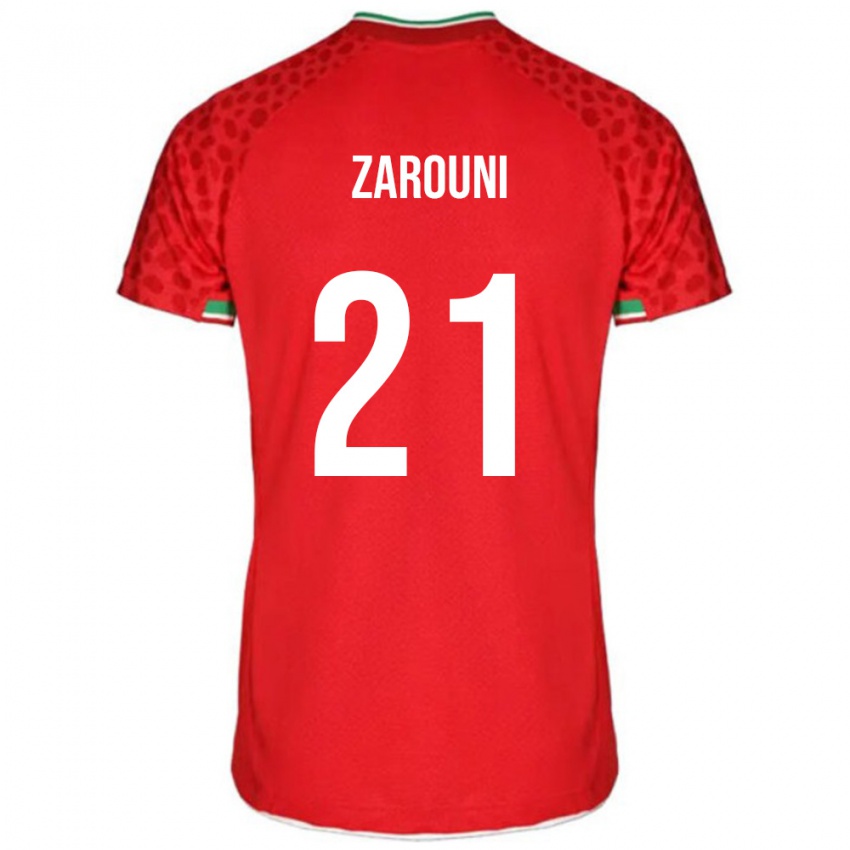 גברים איראן Hamidreza Zarouni #21 אדום לבן הרחק ג'רזי 26-28 חולצה קצרה