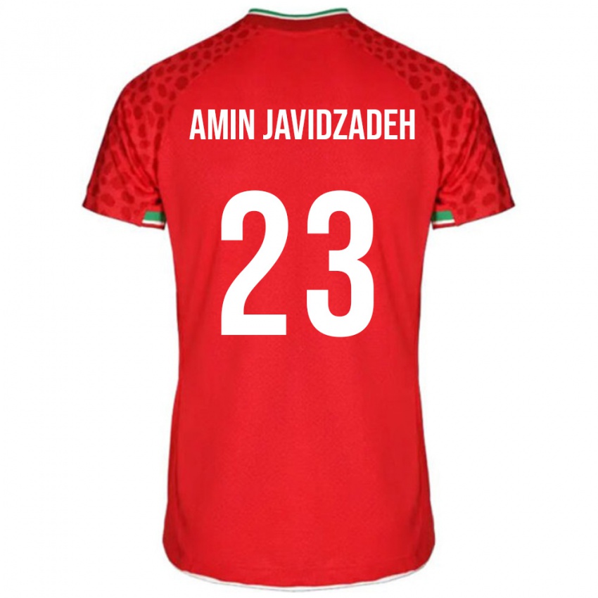 גברים איראן Mohammad Amin Javidzadeh #23 אדום לבן הרחק ג'רזי 26-28 חולצה קצרה