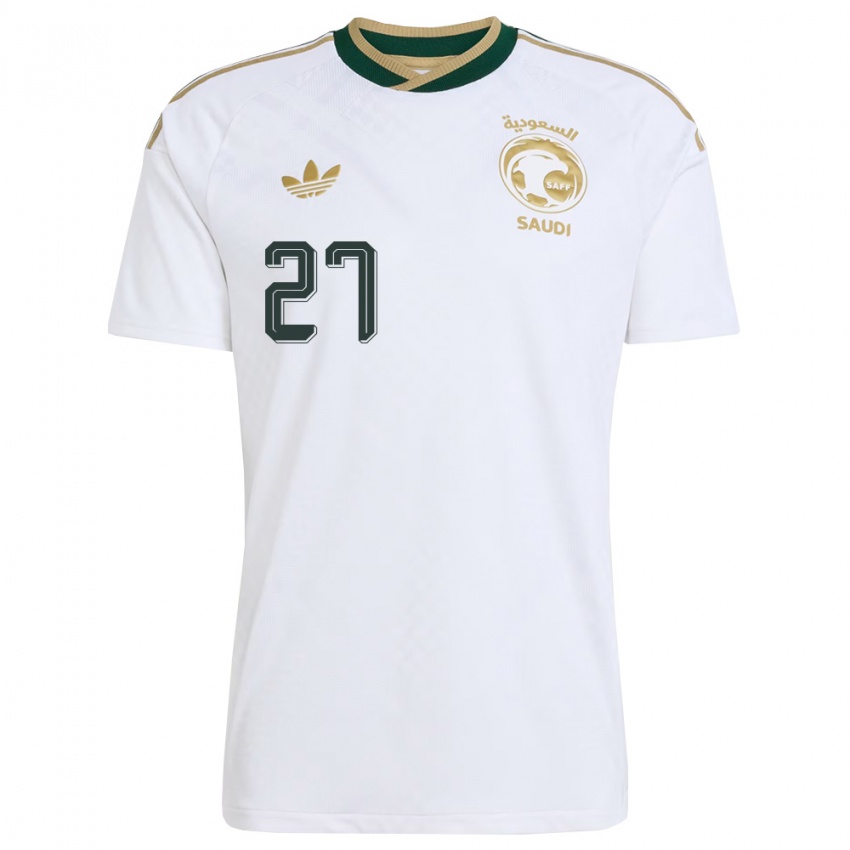 גברים ערב הסעודית התאן באהברי #27 לבן ירוק זהב הרחק ג'רזי 26-28 חולצה קצרה