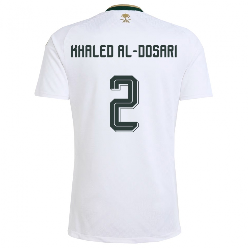 גברים ערב הסעודית Yazeed Khaled Al-Dosari #2 לבן ירוק זהב הרחק ג'רזי 26-28 חולצה קצרה