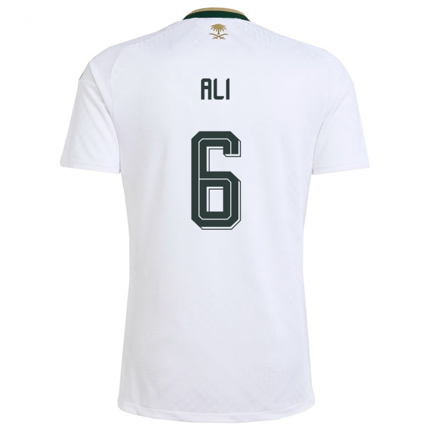 גברים ערב הסעודית אמג'ד אלי #6 לבן ירוק זהב הרחק ג'רזי 26-28 חולצה קצרה