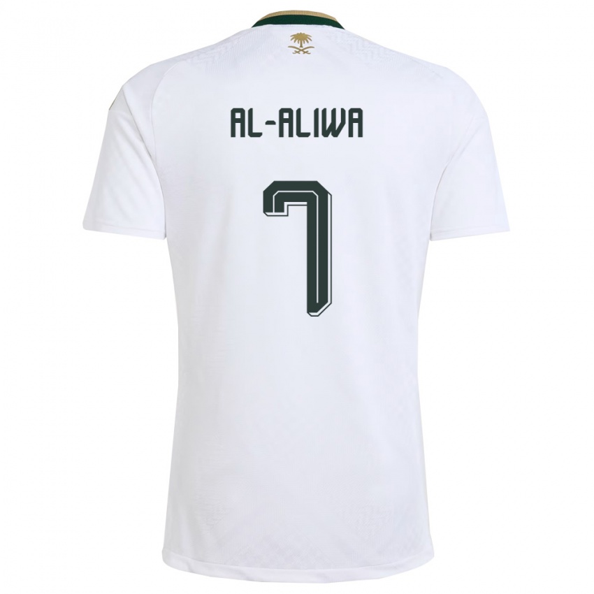 גברים ערב הסעודית Abdulaziz Al-Aliwa #7 לבן ירוק זהב הרחק ג'רזי 26-28 חולצה קצרה