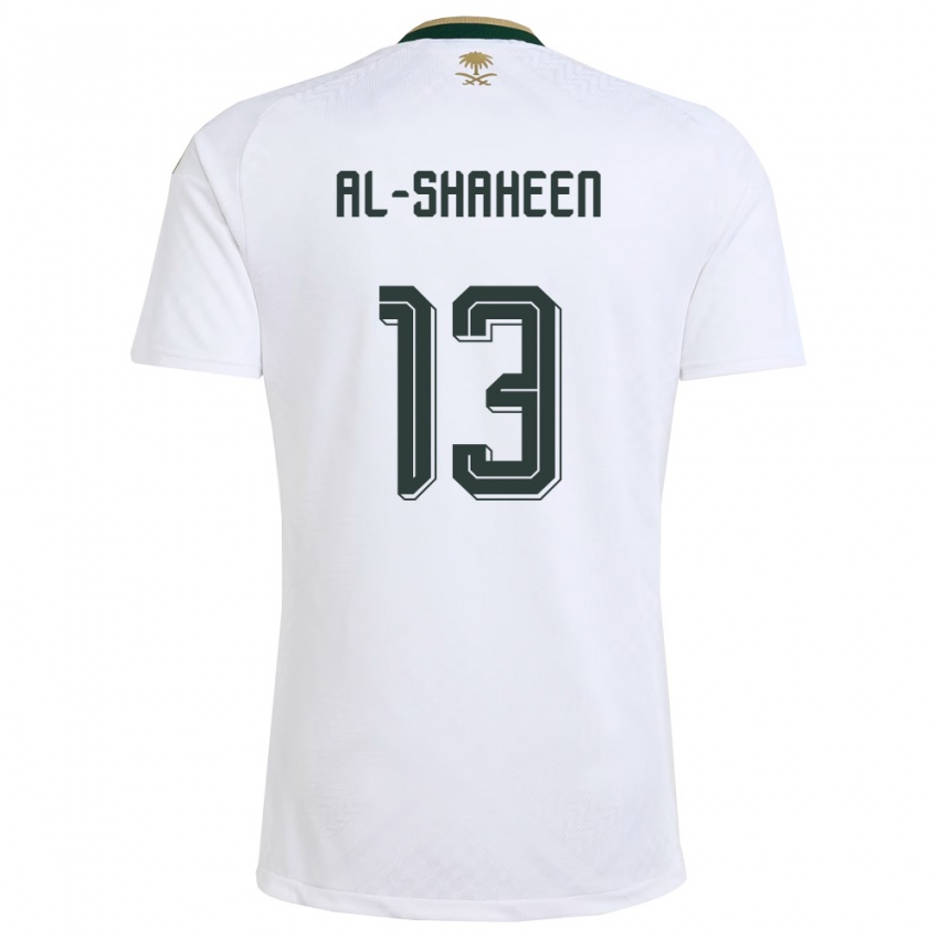 גברים ערב הסעודית Ayed Al-Shaheen #13 לבן ירוק זהב הרחק ג'רזי 26-28 חולצה קצרה