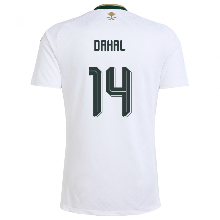 גברים ערב הסעודית Awad Dahal #14 לבן ירוק זהב הרחק ג'רזי 26-28 חולצה קצרה