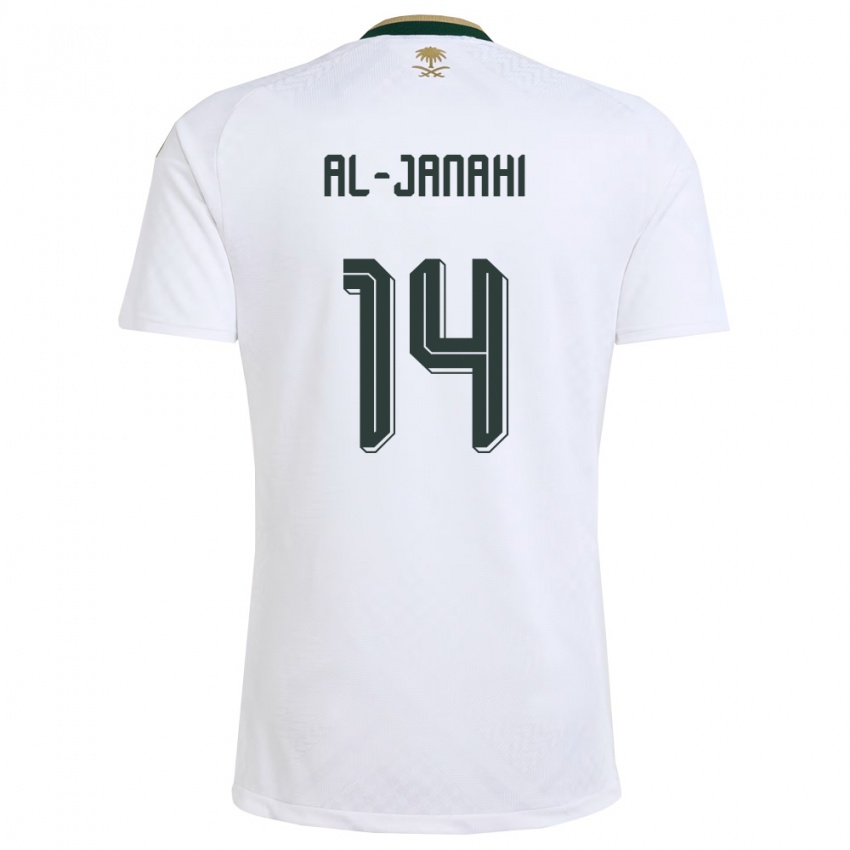 גברים ערב הסעודית Nawaf Al-Janahi #14 לבן ירוק זהב הרחק ג'רזי 26-28 חולצה קצרה