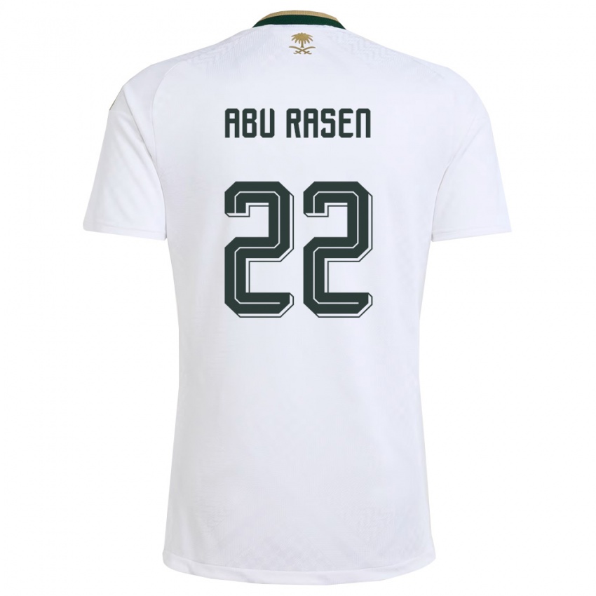 גברים ערב הסעודית Ahmad Abu Rasen #22 לבן ירוק זהב הרחק ג'רזי 26-28 חולצה קצרה