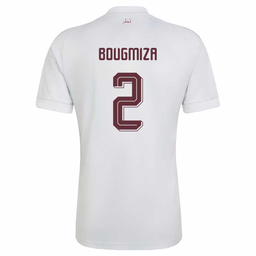 גברים קטאר Rami Bougmiza #2 לבן בורדו הרחק ג'רזי 26-28 חולצה קצרה