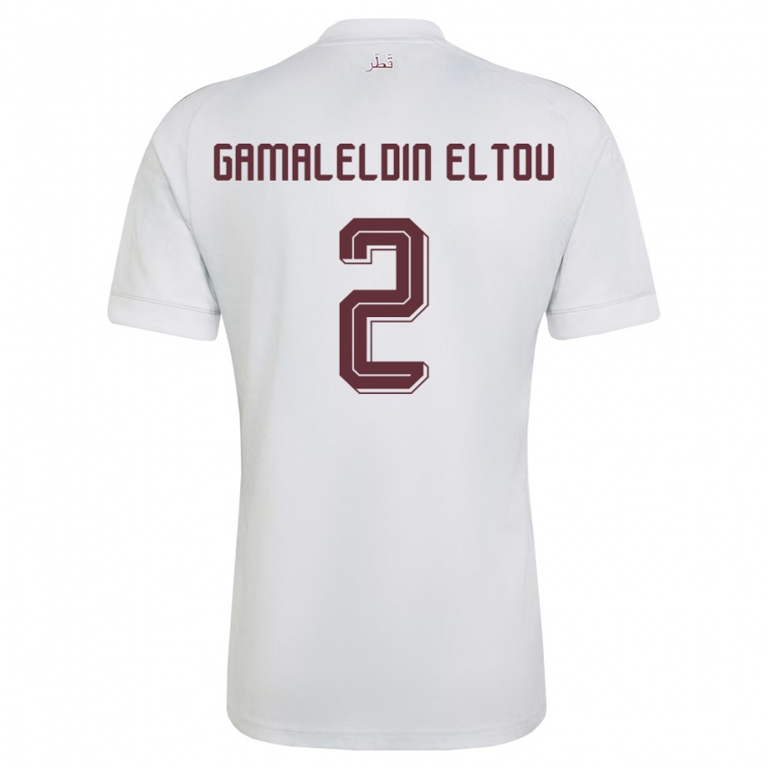 גברים קטאר Ghassan Gamaleldin Eltou #2 לבן בורדו הרחק ג'רזי 26-28 חולצה קצרה