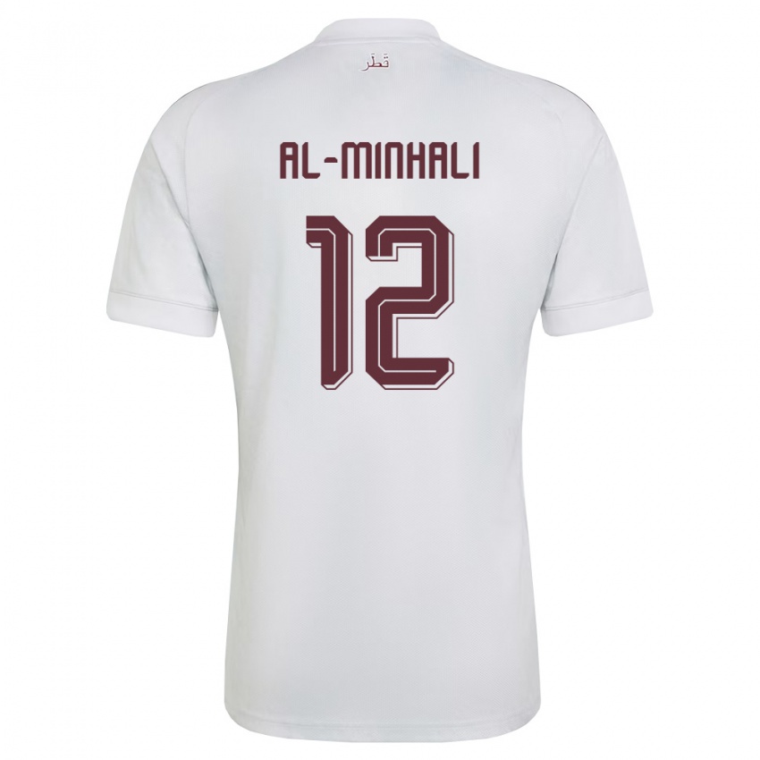 גברים קטאר Ghanem Al-Minhali #12 לבן בורדו הרחק ג'רזי 26-28 חולצה קצרה