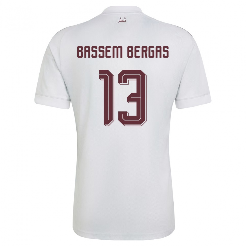גברים קטאר Jad Bassem Bergas #13 לבן בורדו הרחק ג'רזי 26-28 חולצה קצרה