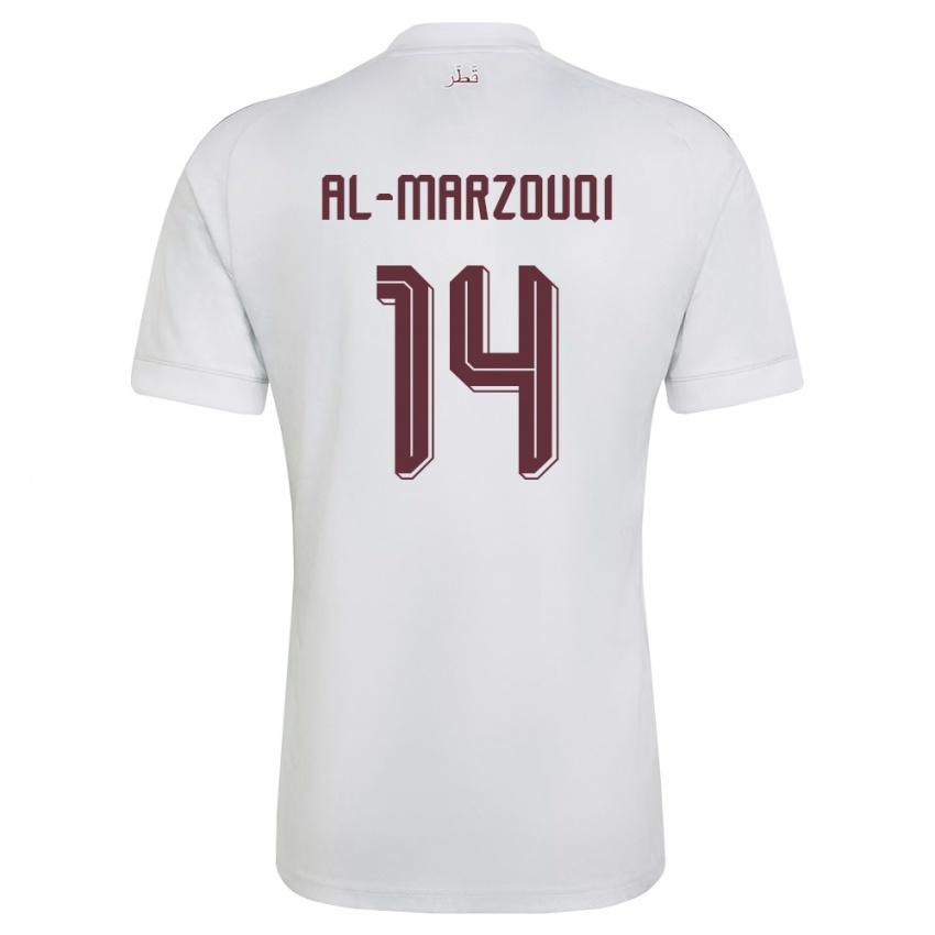 גברים קטאר Omar Abdulaziz Al-Marzouqi #14 לבן בורדו הרחק ג'רזי 26-28 חולצה קצרה
