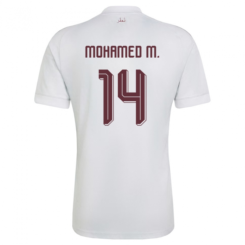גברים קטאר Abdalla Mohamed M. #14 לבן בורדו הרחק ג'רזי 26-28 חולצה קצרה