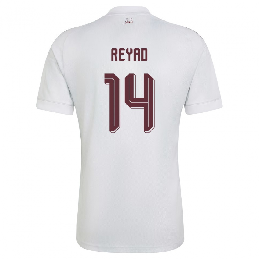גברים קטאר Ahmed Reyad #14 לבן בורדו הרחק ג'רזי 26-28 חולצה קצרה