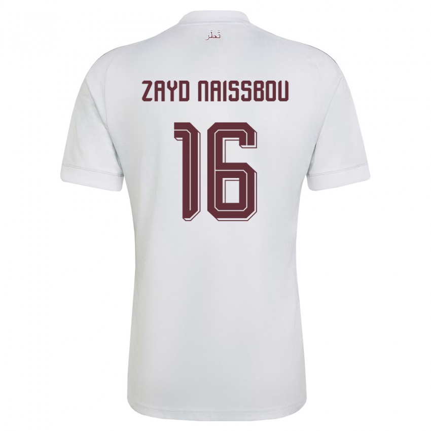 גברים קטאר Mohammed Zayd Naissbou #16 לבן בורדו הרחק ג'רזי 26-28 חולצה קצרה