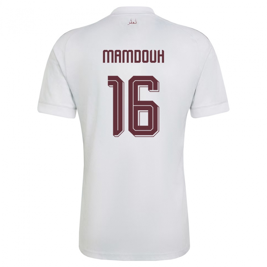 גברים קטאר Bahaa Mamdouh #16 לבן בורדו הרחק ג'רזי 26-28 חולצה קצרה
