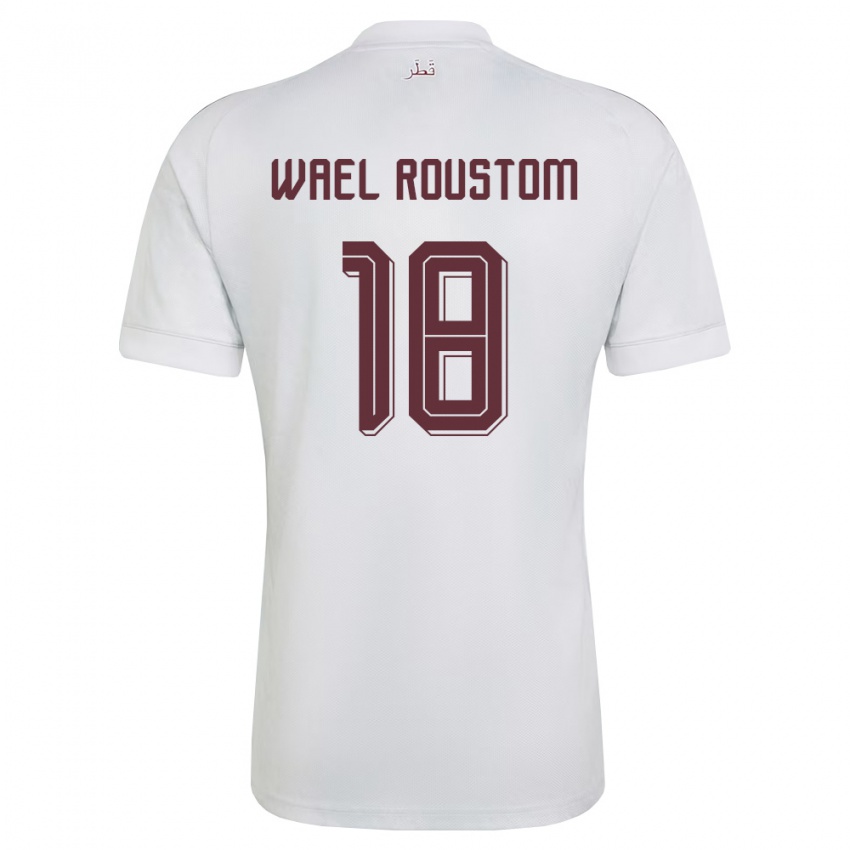 גברים קטאר Shaher Wael Roustom #18 לבן בורדו הרחק ג'רזי 26-28 חולצה קצרה