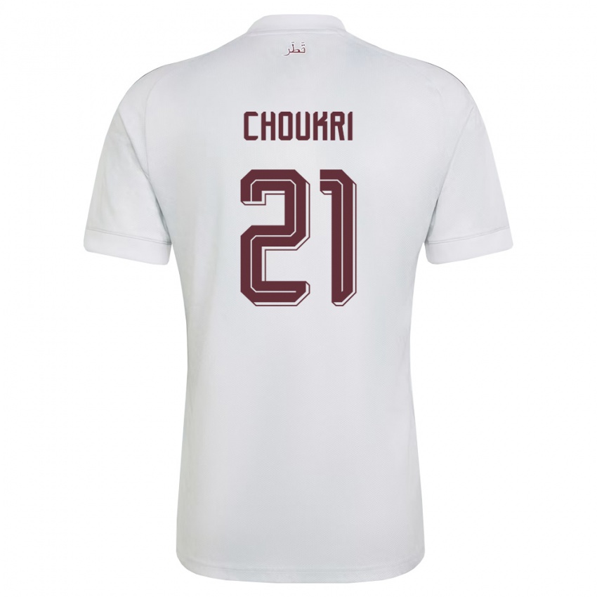 גברים קטאר Khaled Choukri #21 לבן בורדו הרחק ג'רזי 26-28 חולצה קצרה
