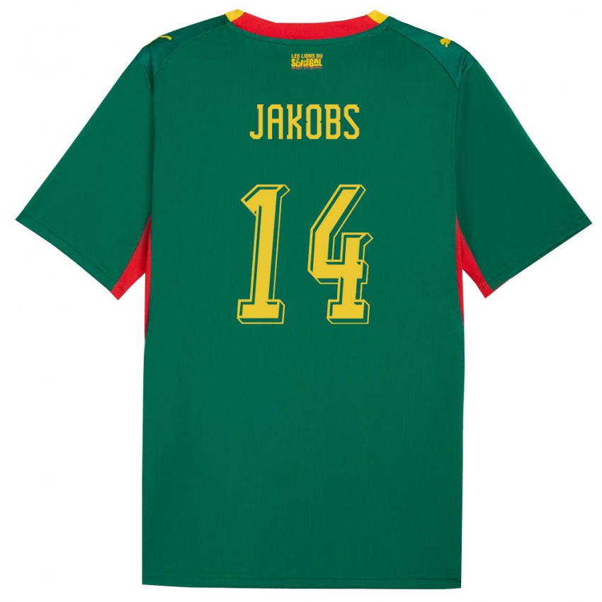 גברים סנגל אסמאעיל יאקובס #14 ירוק צהוב אדום הרחק ג'רזי 26-28 חולצה קצרה