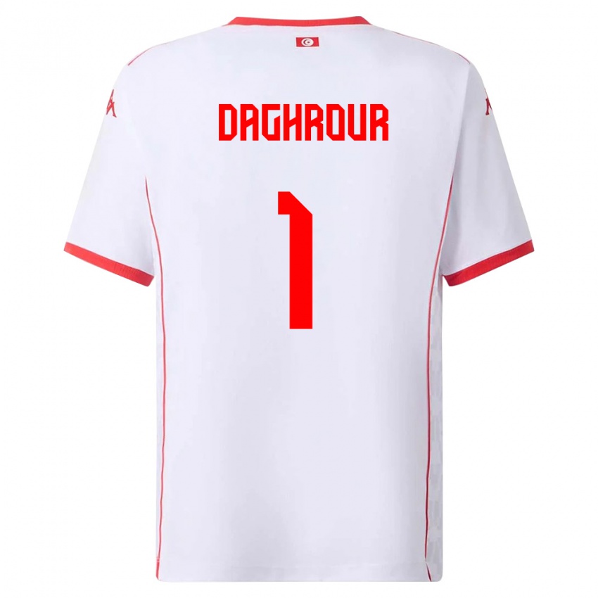 גברים תוניסיה Mohamed Daghrour #1 לבן אדום הרחק ג'רזי 26-28 חולצה קצרה