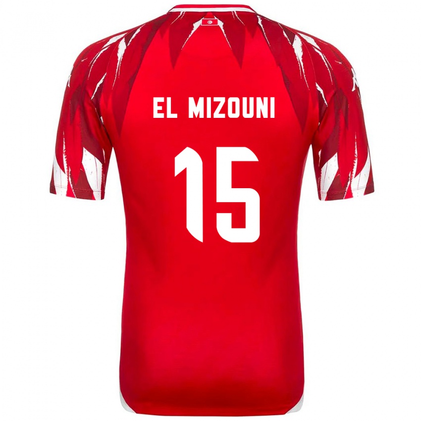 גברים תוניסיה Idris El Mizouni #15 אדום לבן הרחק ג'רזי 26-28 חולצה קצרה