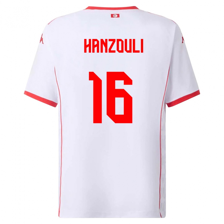גברים תוניסיה Moatez Hanzouli #16 לבן אדום הרחק ג'רזי 26-28 חולצה קצרה
