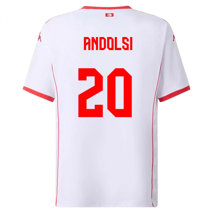 גברים תוניסיה Youssef Andolsi #20 לבן אדום הרחק ג'רזי 26-28 חולצה קצרה