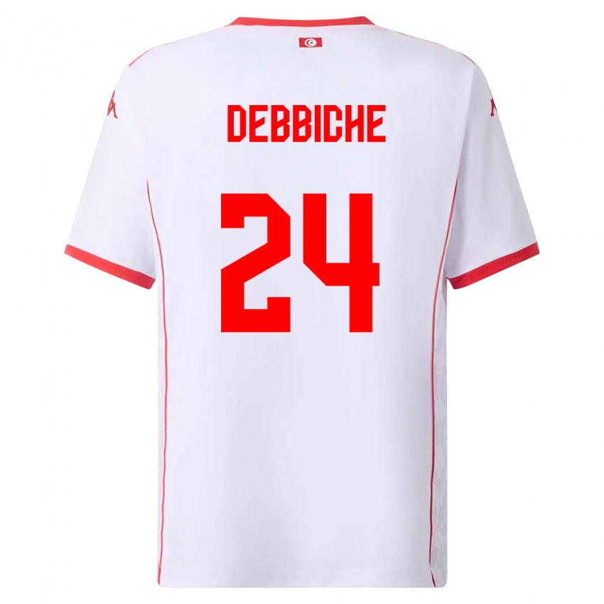גברים תוניסיה Wael Debbiche #24 לבן אדום הרחק ג'רזי 26-28 חולצה קצרה