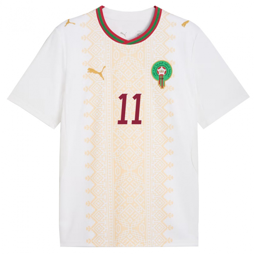 גברים מָרוֹקוֹ עבדלחמיד סאבירי #11 לבן זהב אדום הרחק ג'רזי 26-28 חולצה קצרה