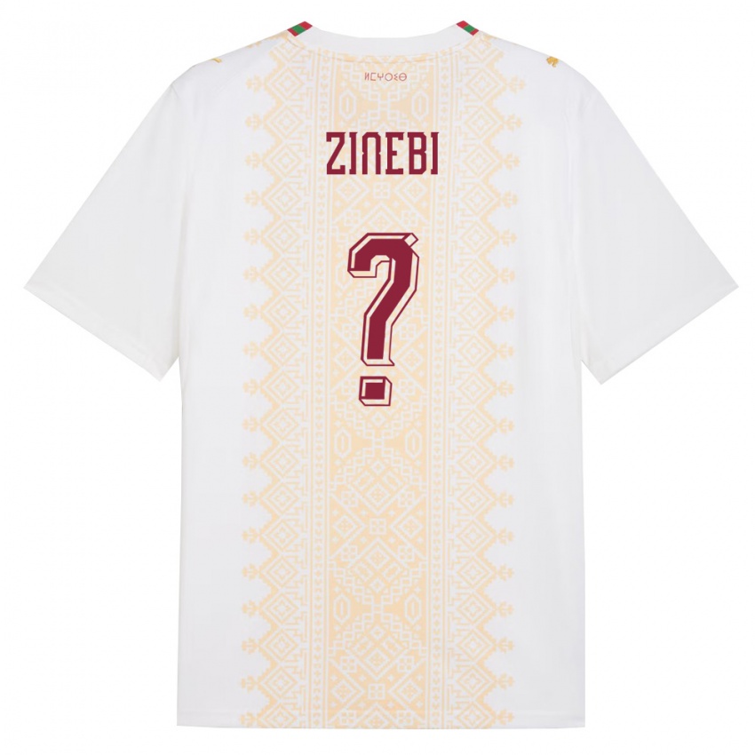 גברים מָרוֹקוֹ Rayan Zinebi #0 לבן זהב אדום הרחק ג'רזי 26-28 חולצה קצרה