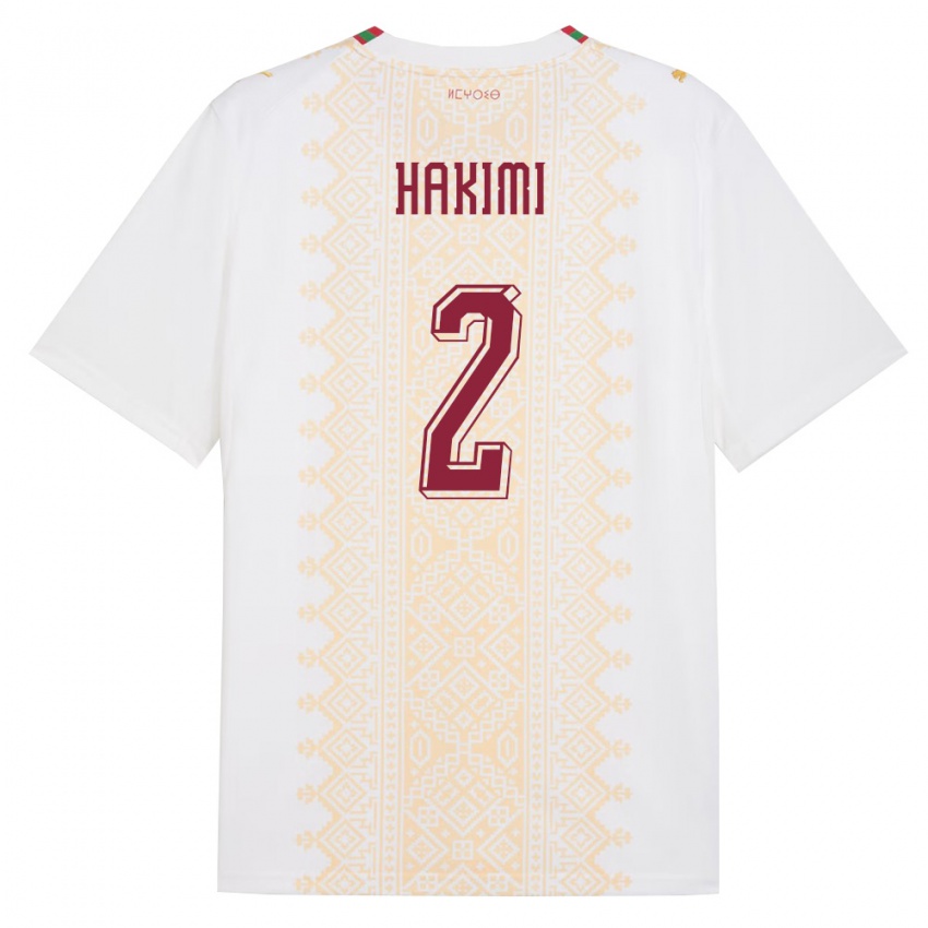 גברים מָרוֹקוֹ אשרף חכימי #2 לבן זהב אדום הרחק ג'רזי 26-28 חולצה קצרה